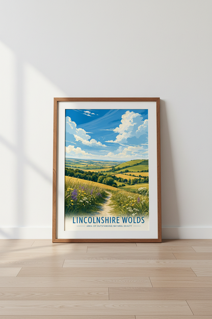Lincolnshire Wolds Travel Poster | Vintage English Landscape, Countryside Wall Art Print