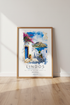 Lindos Greece Watercolor Art | Rhodes Island Travel Poster, Mediterranean Decor