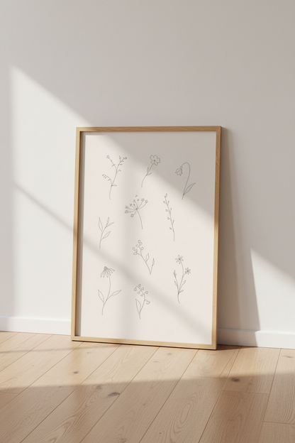 Minimalist Wildflower Line Art | Botanical Sketch Poster, Neutral Bedroom Decor