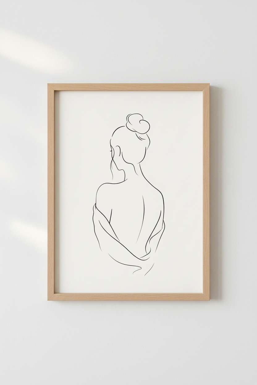 Minimalist Woman Line Art | Abstract Female Back Drawing, Modern Bedroom Decor
