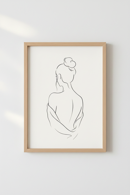 Minimalist Woman Line Art | Abstract Female Back Drawing, Modern Bedroom Decor