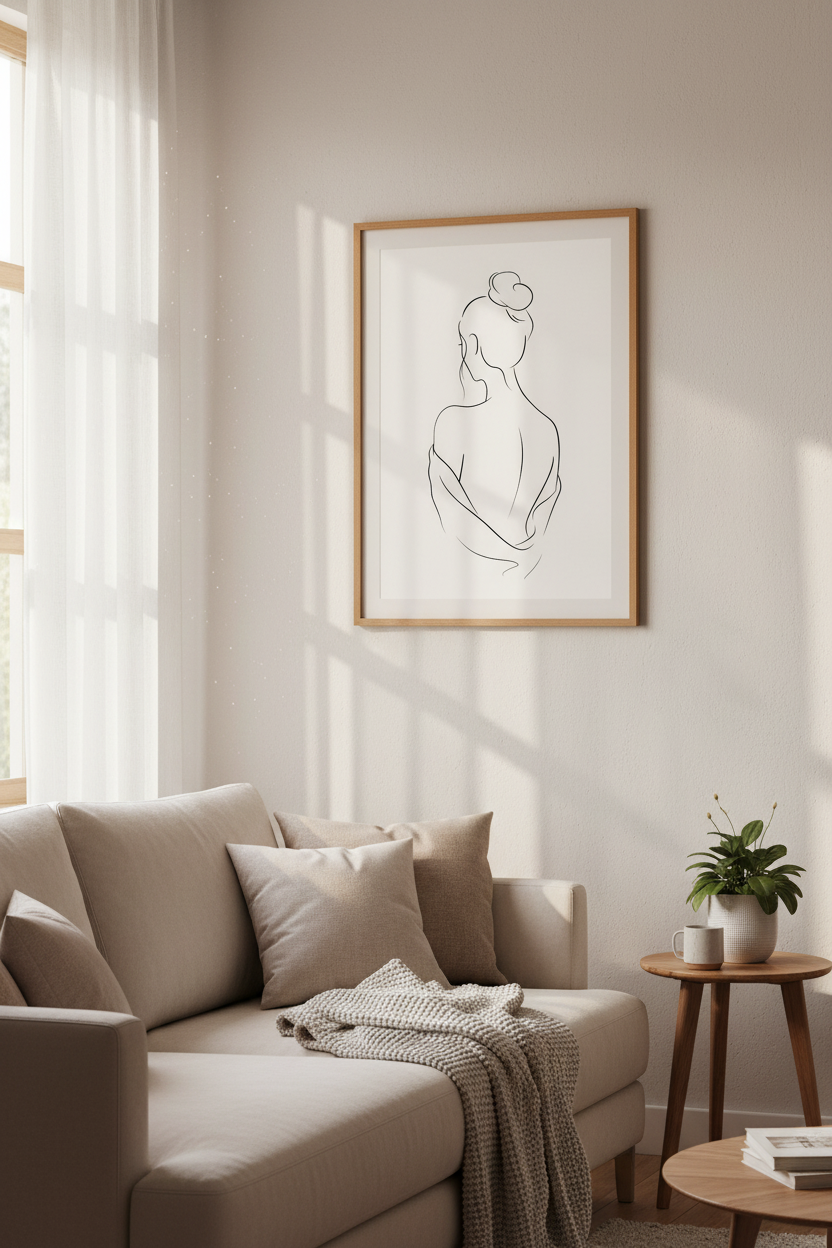 Minimalist Woman Line Art | Abstract Female Back Drawing, Modern Bedroom Decor