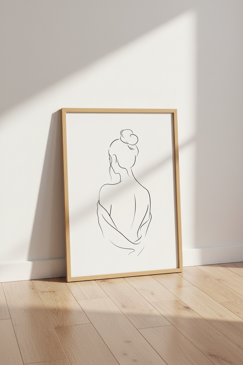 Minimalist Woman Line Art | Abstract Female Back Drawing, Modern Bedroom Decor