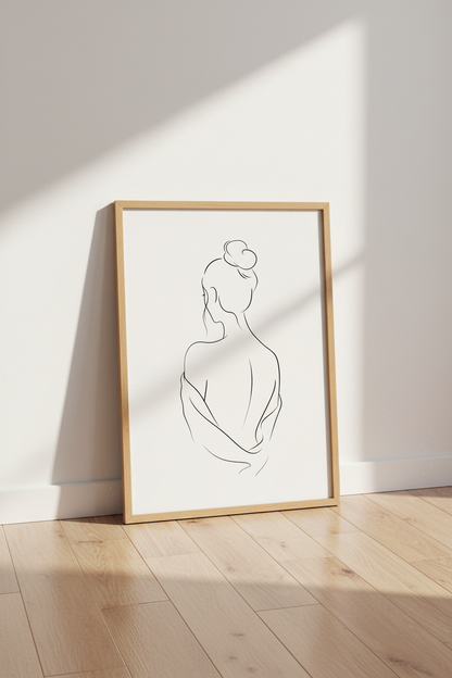 Minimalist Woman Line Art | Abstract Female Back Drawing, Modern Bedroom Decor