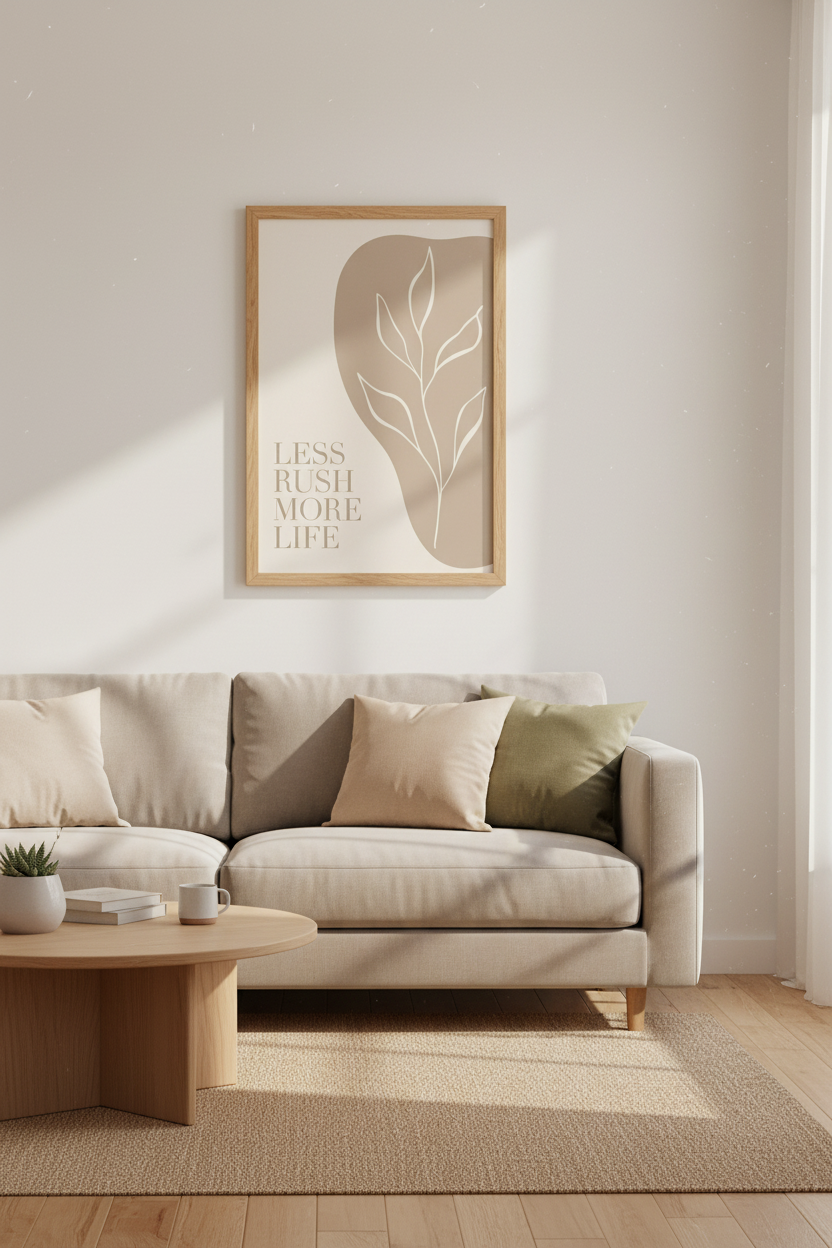 Less Rush More Life Wall Art | Neutral Botanical Poster | Minimalist Zen Decor