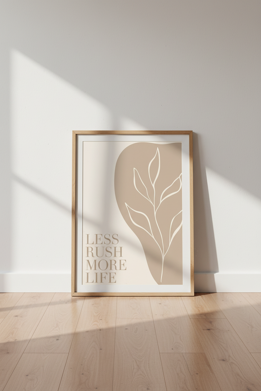 Less Rush More Life Wall Art | Neutral Botanical Poster | Minimalist Zen Decor