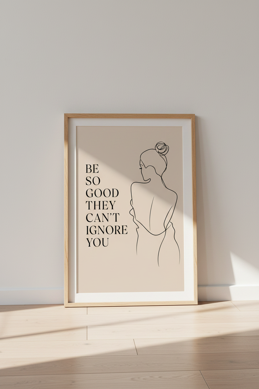 Minimalist Woman Line Art | Motivational Quote Poster, Office Decor