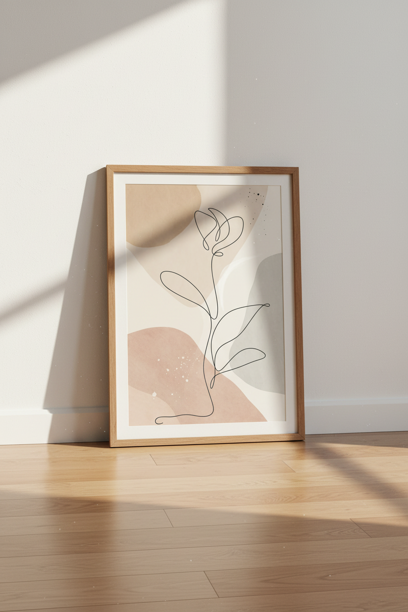 Minimalist Flower Line Art | Abstract Boho Botanical Print, Neutral Earth Tone Decor