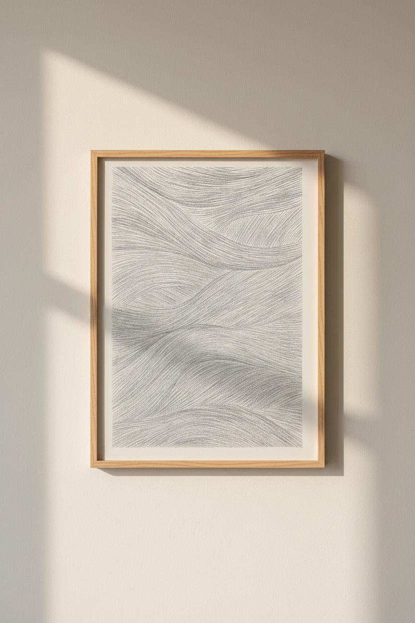 Abstract Line Art | Soft Beige Curves, Living Room Decor