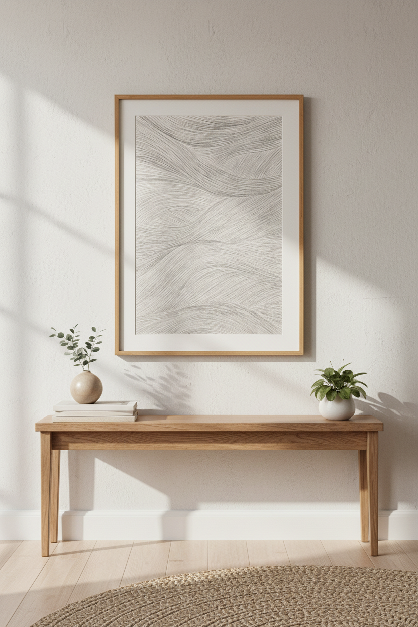 Abstract Line Art | Soft Beige Curves, Living Room Decor