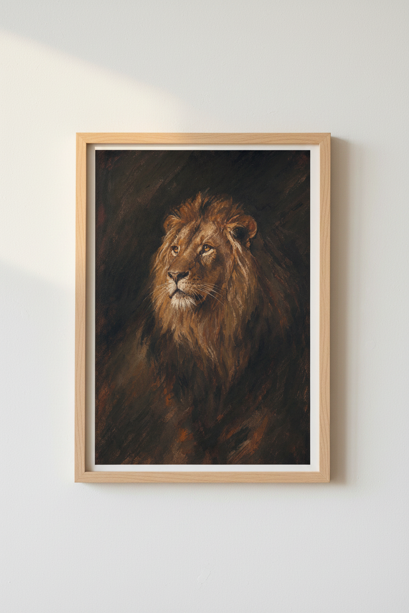 lion wall art | bold earthy hues, living room decor