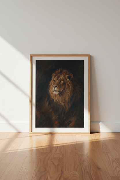 lion wall art | bold earthy hues, living room decor