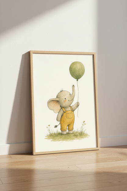 Baby Elephant | Whimsical Watercolor, Nursery Wall Art Print | Storybook Poster