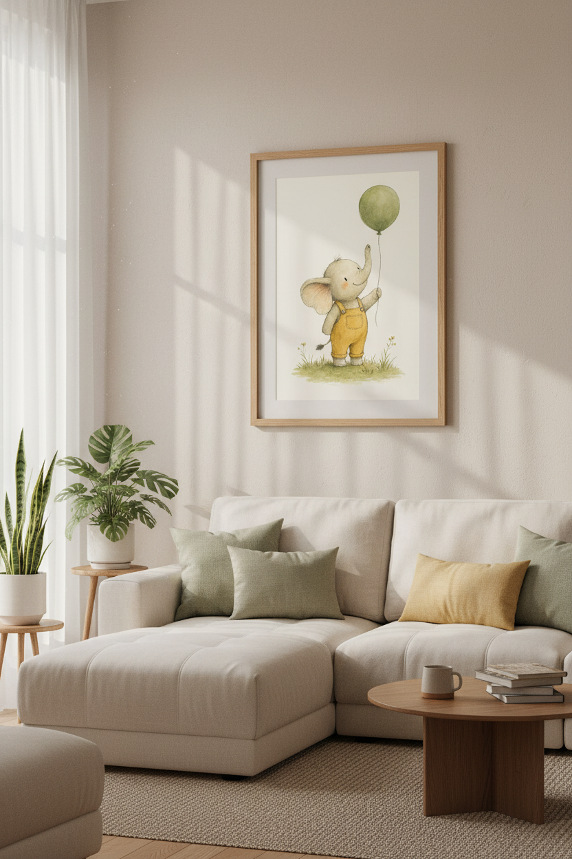 Baby Elephant | Whimsical Watercolor, Nursery Wall Art Print | Storybook Poster