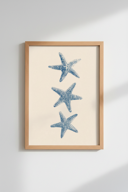 Coastal Starfish Wall Art Print | Blue Nautical Bathroom Decor | Beach House Poster