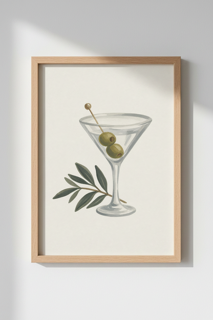 Minimalist Olive Martini Wall Art Print | Kitchen Decor | Neutral Poster
