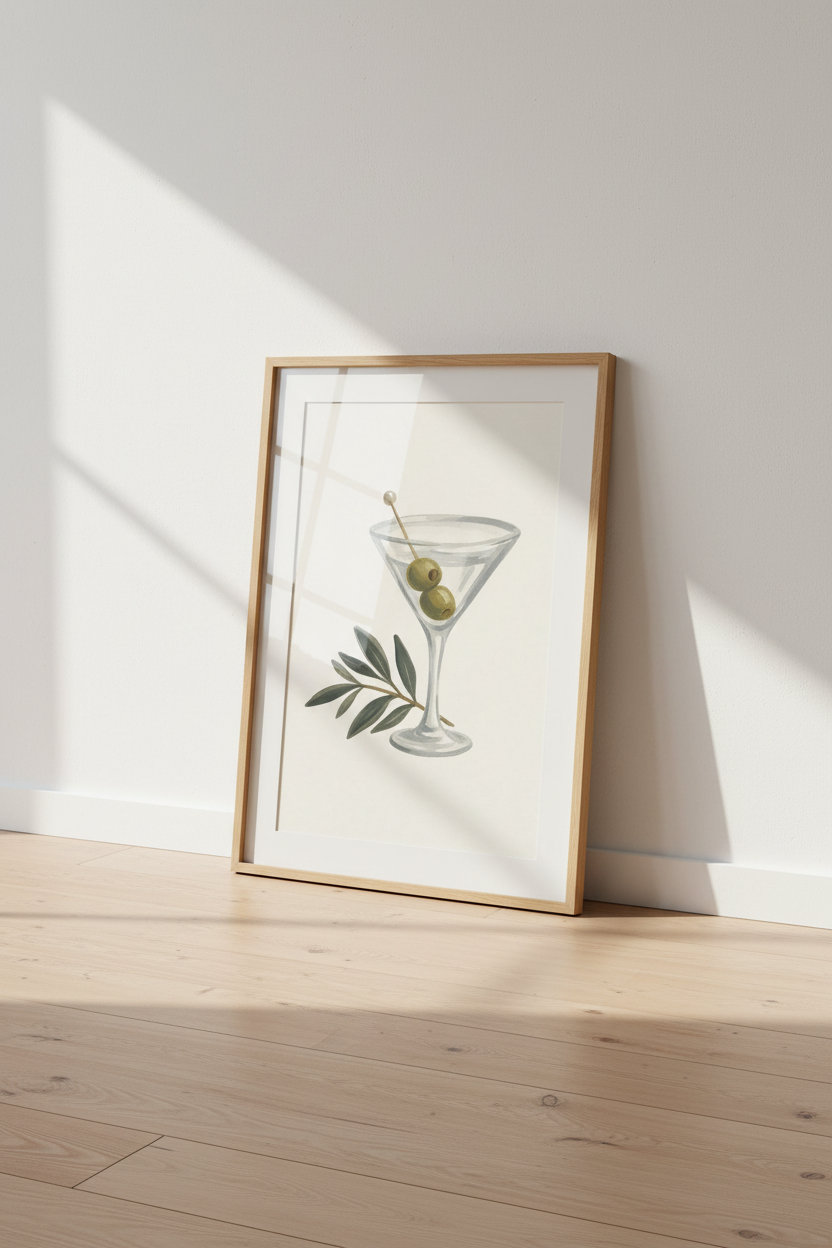 Minimalist Olive Martini Wall Art Print | Kitchen Decor | Neutral Poster