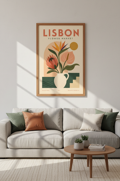 Lisbon Flower Market Botanical Wall Art | Mid Century Modern Decor | Aesthetic Poster