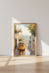 Lisbon Tram Watercolor Print | Mediterranean City Wall Art | Coastal Travel Poster