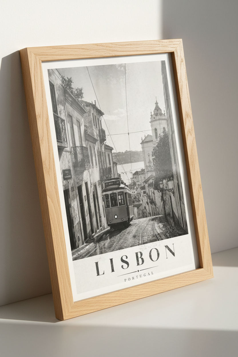 Lisbon Portugal Tram Wall Art | Vintage Black and White Poster, Travel Prints