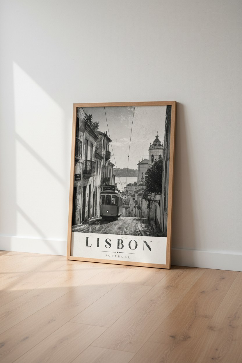Lisbon Portugal Tram Wall Art | Vintage Black and White Poster, Travel Prints