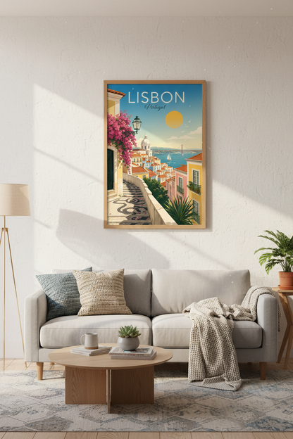 Lisbon Portugal Travel Poster | Vibrant City Landscape, Living Room Decor