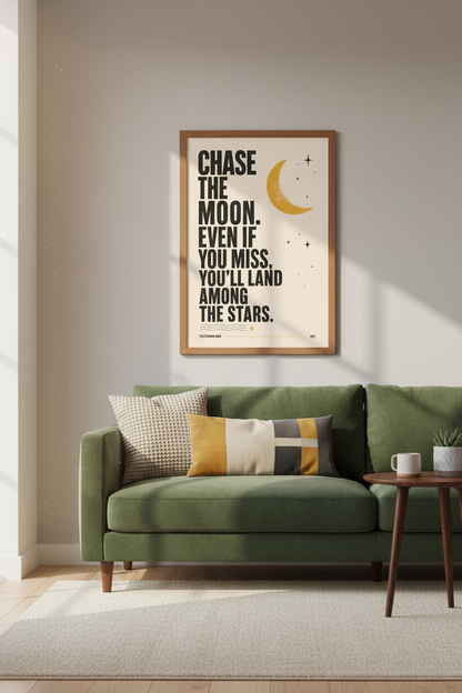 Chase The Moon | Retro 70s Celestial Quote Art, Music Room Decor Poster