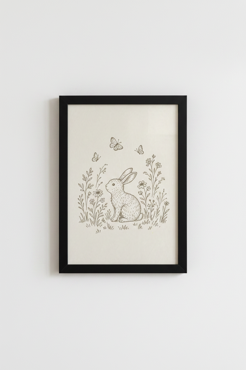 Vintage Rabbit Sketch Wall Art | Nursery Decor | Woodland Bunny Poster