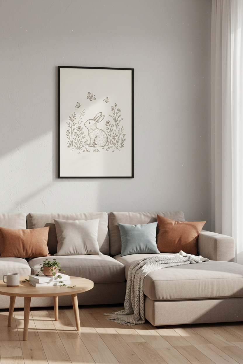 Vintage Rabbit Sketch Wall Art | Nursery Decor | Woodland Bunny Poster