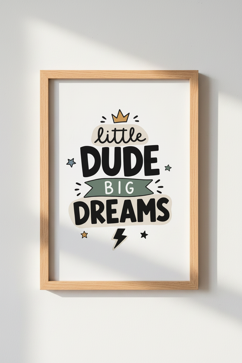Little Dude Big Dreams Wall Art | Nursery Decor | Boho Modern Boy Poster