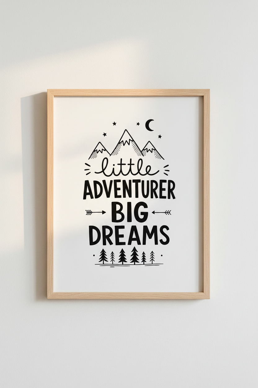 Adventurer Wall Art | Black &amp; White Mountain Print, Kids Room Decor
