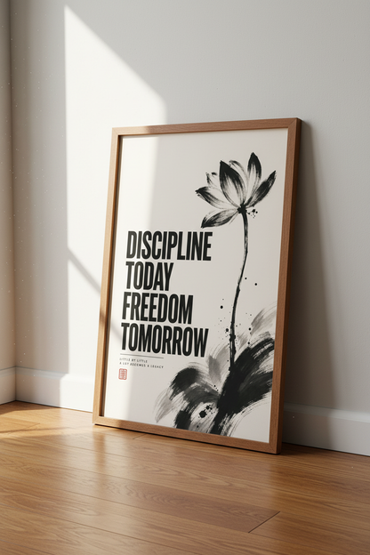 Discipline Today Wall Art | Lotus Ink Wash Poster | Office &amp; Fitness Decor