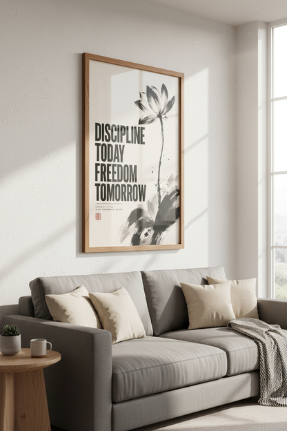 Discipline Today Wall Art | Lotus Ink Wash Poster | Office &amp; Fitness Decor
