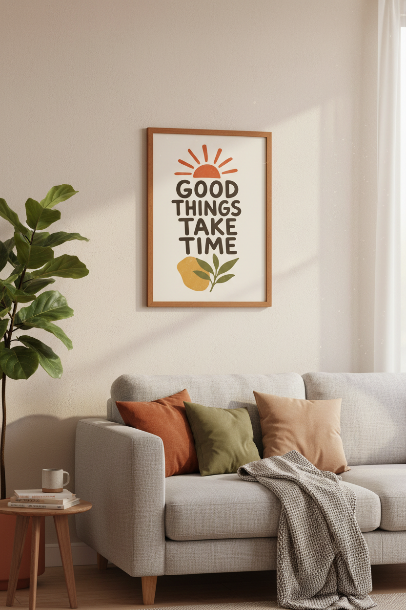 Good Things Take Time Wall Art | Boho Sun Poster, Office Decor