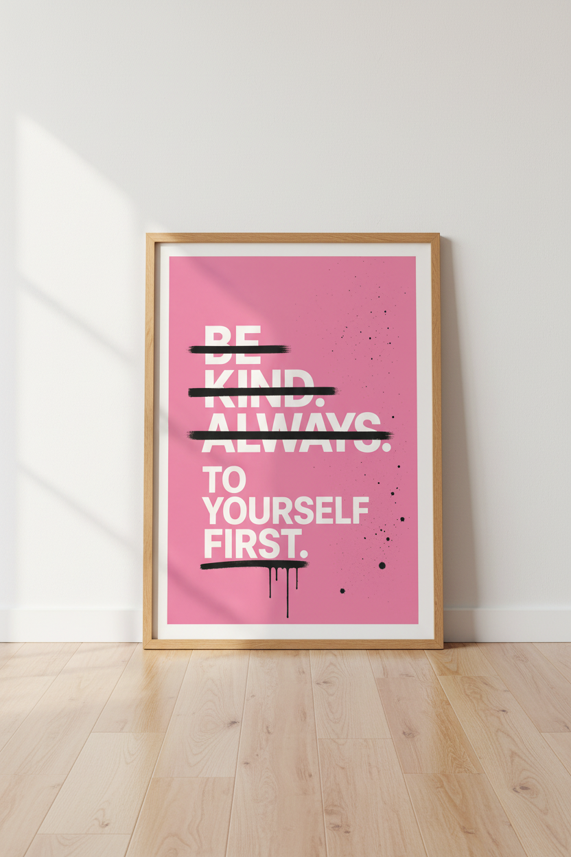 Be Kind To Yourself | Pink Graffiti Typography Art, Bedroom &amp; Office Decor Poster