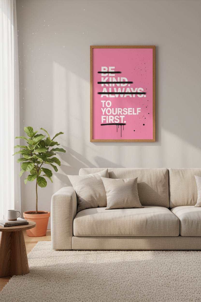 Be Kind To Yourself | Pink Graffiti Typography Art, Bedroom &amp; Office Decor Poster