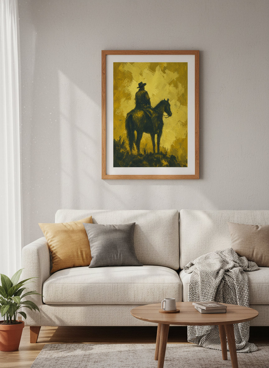 Minimalist Cowboy Art Print | Western Framed Wall Art | Rustic Farmhouse Decor | Ready To Hang Framed Poster