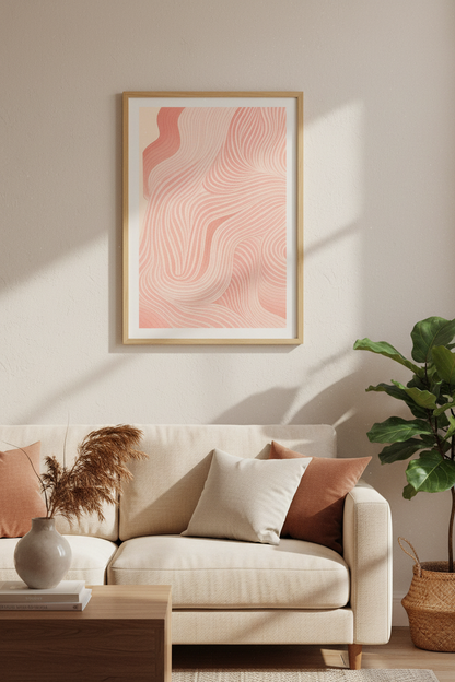 Abstract Wavy Line Art Print | Organic Blush Pink Aesthetic Poster | Minimalist Wall Decor for Living Room &amp; Bedroom