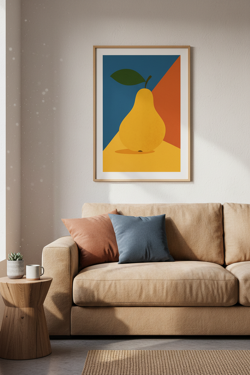Abstract Pear Wall Art Print | Mid Century Modern Kitchen Decor | Geometric Fruit Poster | Warm Earth Tone Minimalist Art