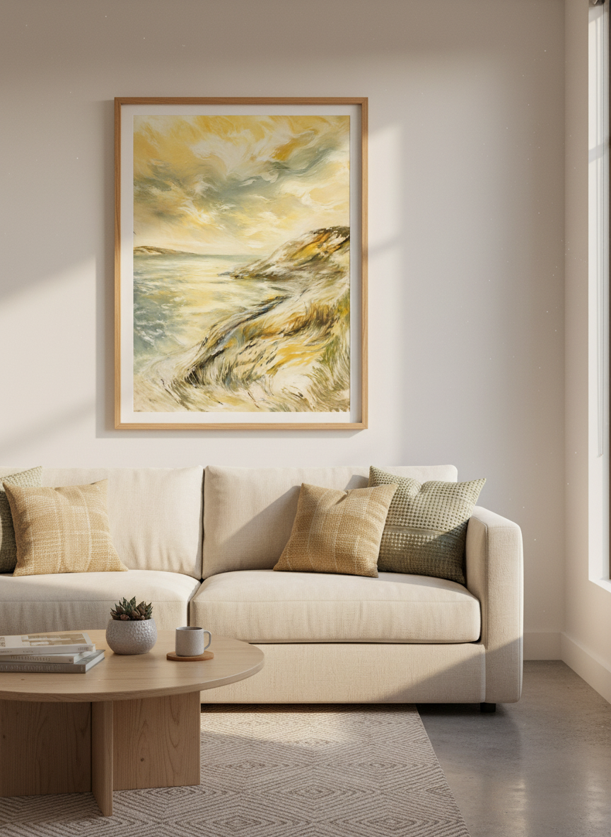 Abstract Sea Shore Art | Coastal Landscape Print, Golden Waters Decor