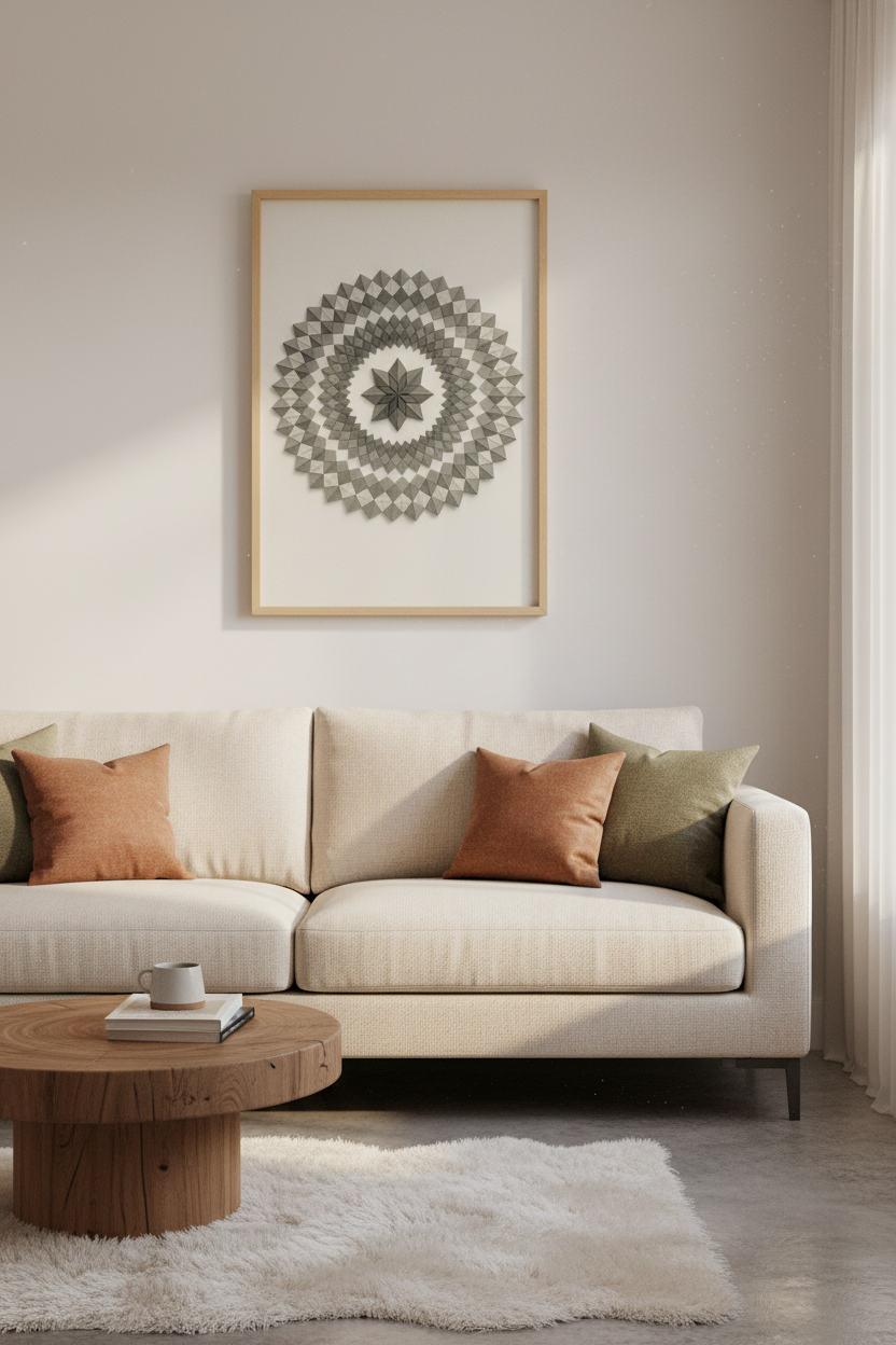 Abstract Geometric Wall Art Print | Minimalist Living Room Decor | Gray Mandala Poster | Modern Aesthetic Home Gift