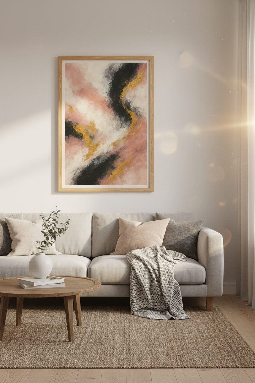 Abstract Pink Gold Black Swirl Wall Art Print | Glam Living Room Decor | Modern Bedroom Poster | Blush Gold Art