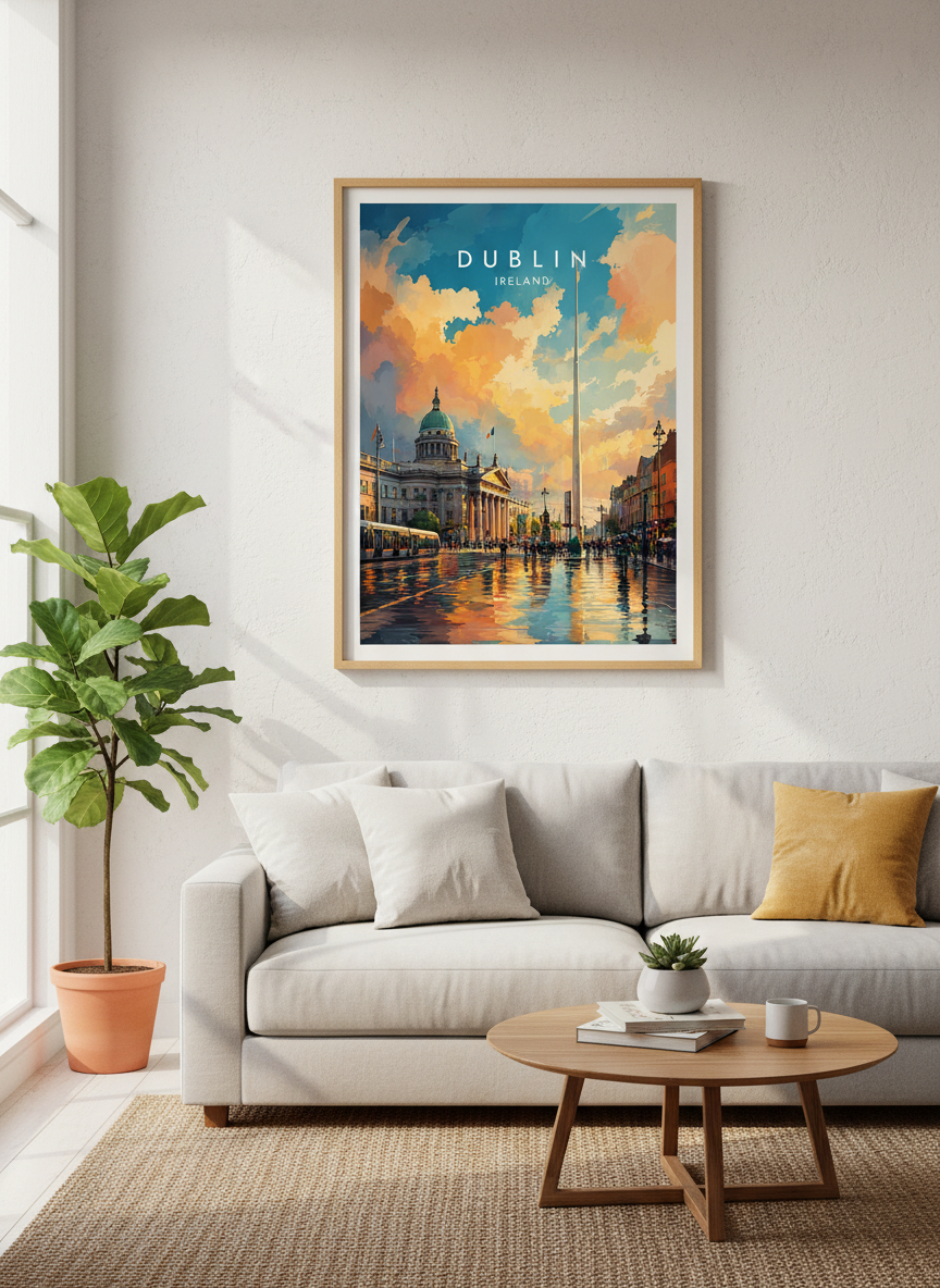 Dublin Ireland Cityscape Wall Art | Vibrant Travel Poster | Colorful Europe Decor