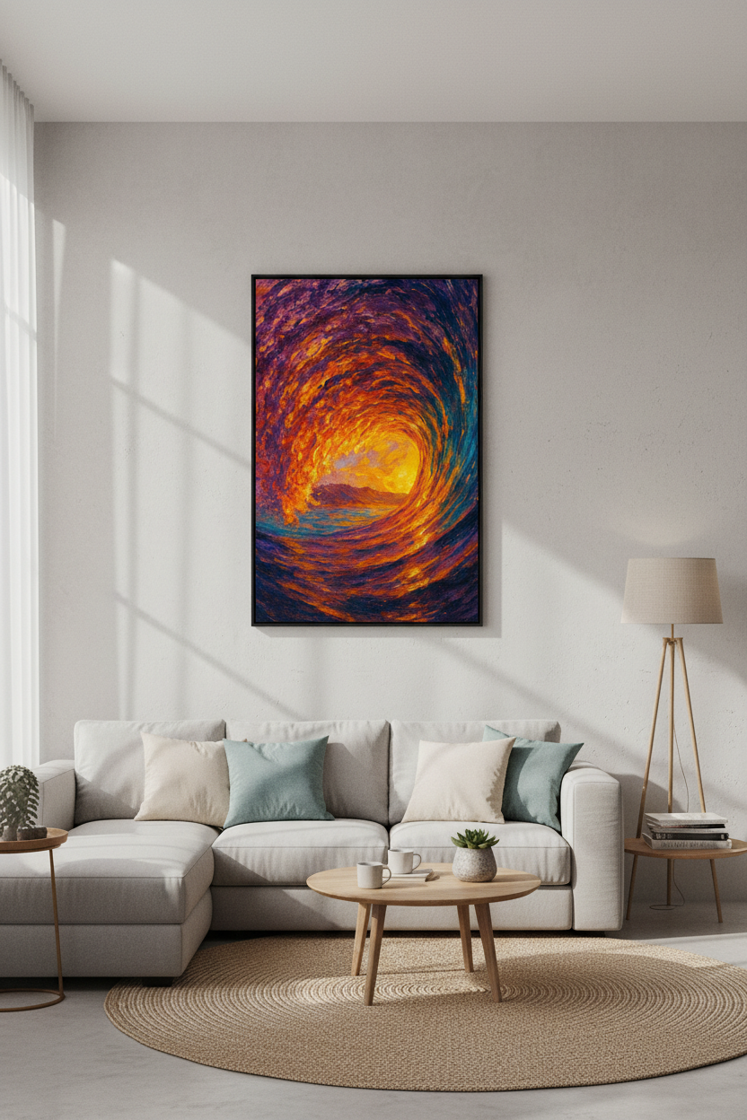 Impressionist Ocean Wave Wall Art Print | Vibrant Sunset Seascape Decor | Abstract Coastal Poster | Bright Home Office Art