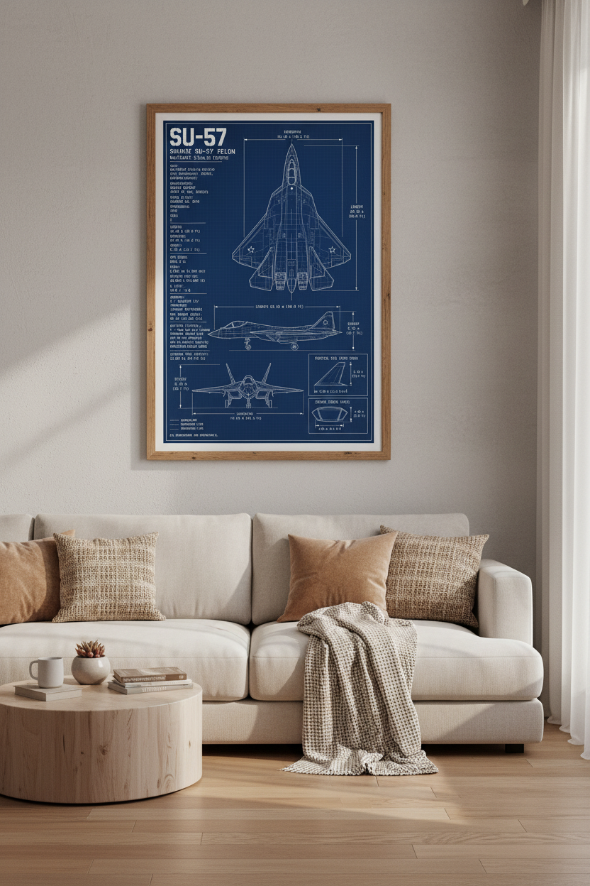 SU-57 Felon Fighter Jet Blueprint Wall Art | Aviation Decor, Man Cave Poster