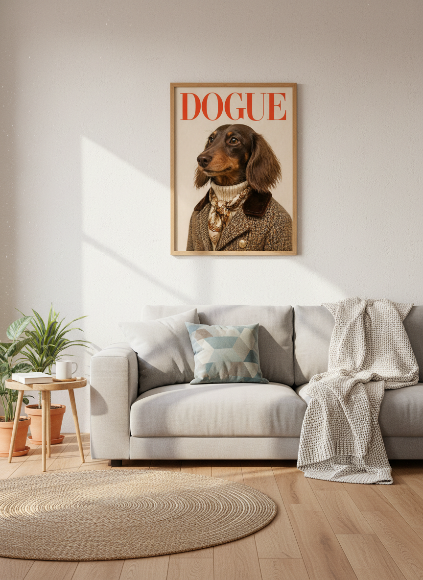 Dogue Magazine Dachshund Art Print | Funny Dog Wall Art | Dog Lover Decor | Maximalist Poster | Framed Pet Portrait Gift