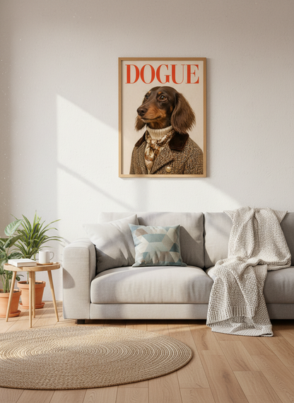 Dogue Magazine Dachshund Art Print | Funny Dog Wall Art | Dog Lover Decor | Maximalist Poster | Framed Pet Portrait Gift