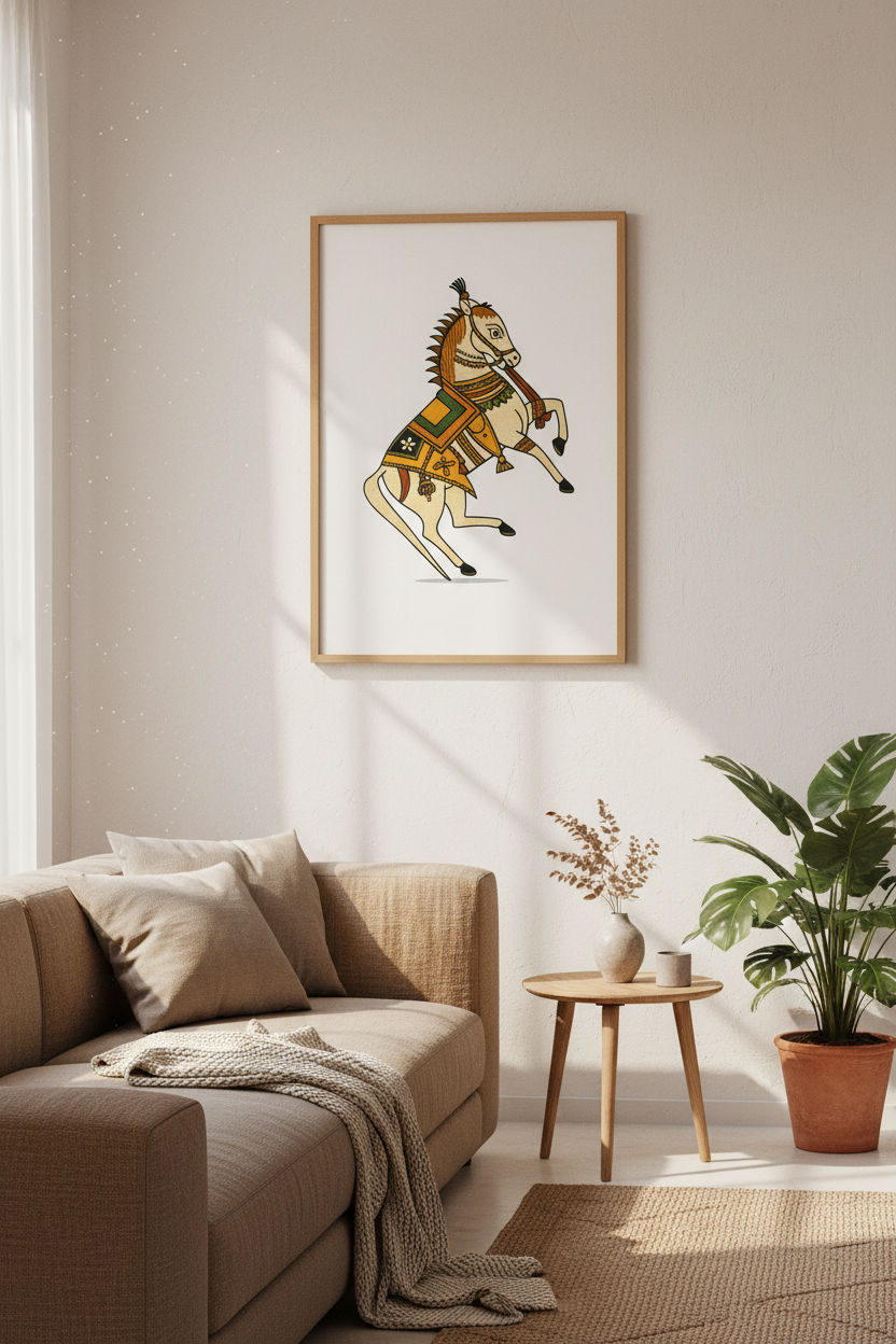 Indian Folk Art Horse Wall Art Print | Boho Living Room Decor | Ethnic Cultural Poster | Digital Download Unframed Framed Art