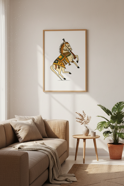 Indian Folk Art Horse Wall Art Print | Boho Living Room Decor | Ethnic Cultural Poster | Digital Download Unframed Framed Art