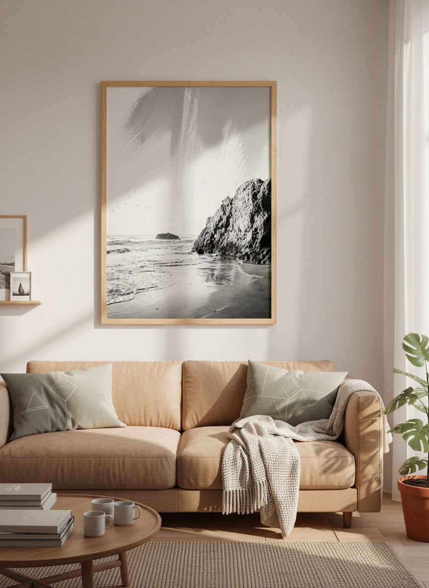 Abstract Coastal Beach Wall Art | Black and White Seascape Decor | Modern Ocean Poster
